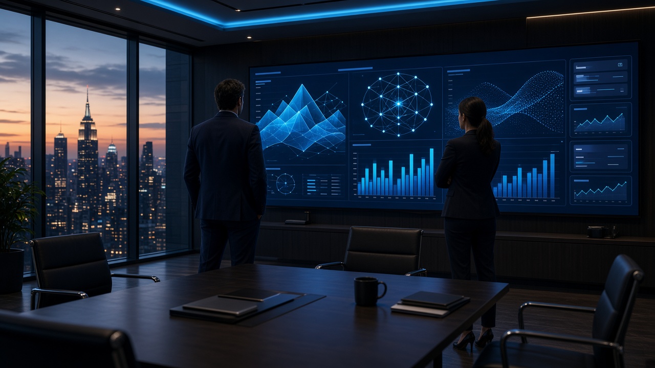 Equipe analisando o panorama executivo do i360 em uma sala de decisão
